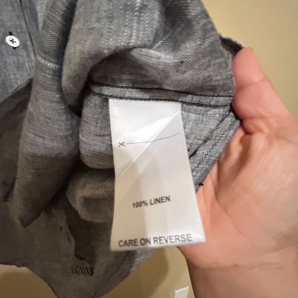 Billy Reid Button Down Shirt Men Medium Standard Black White Speckle 100% Linen - Picture 7 of 7